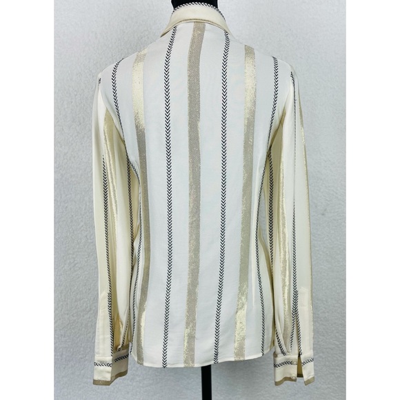 STELLA MCCARTNEY • Gold and Black Striped Silk Button-Down Shirt - Picture 6 of 16